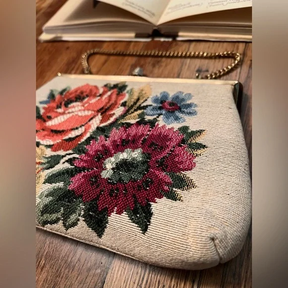 Vintage Tapestry Needlepoint Floral Purse - Picture 2 of 7